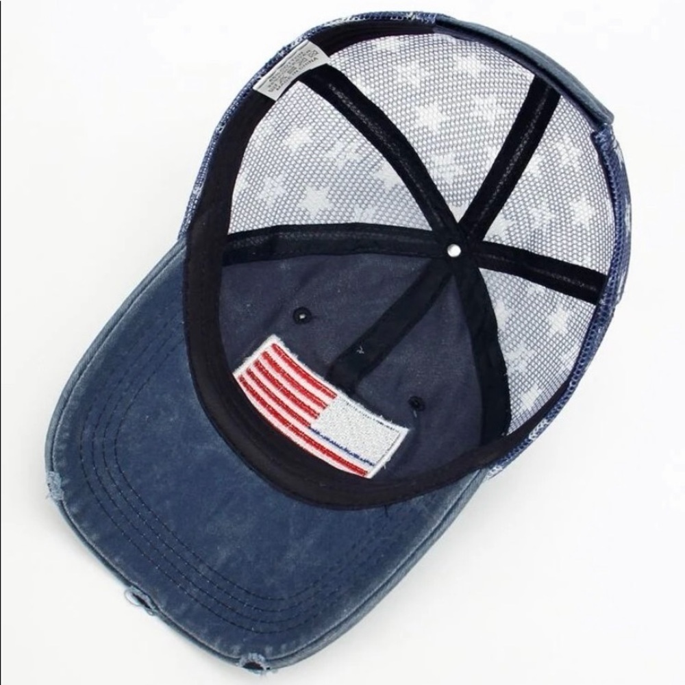 USA 🇺🇸 NAVY BLUE Distressed ball cap July 4th - Picture 3 of 7